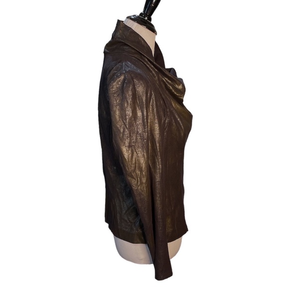 Zara Woman Patina Faux Suede Drape Neck Moto Jacket Black Size Large - Picture 3 of 8